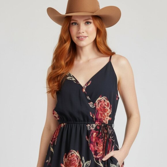 Shyanne Navy Dusty Rose Western sheer spaghetti strap midi dress - XL - Picture 1 of 9